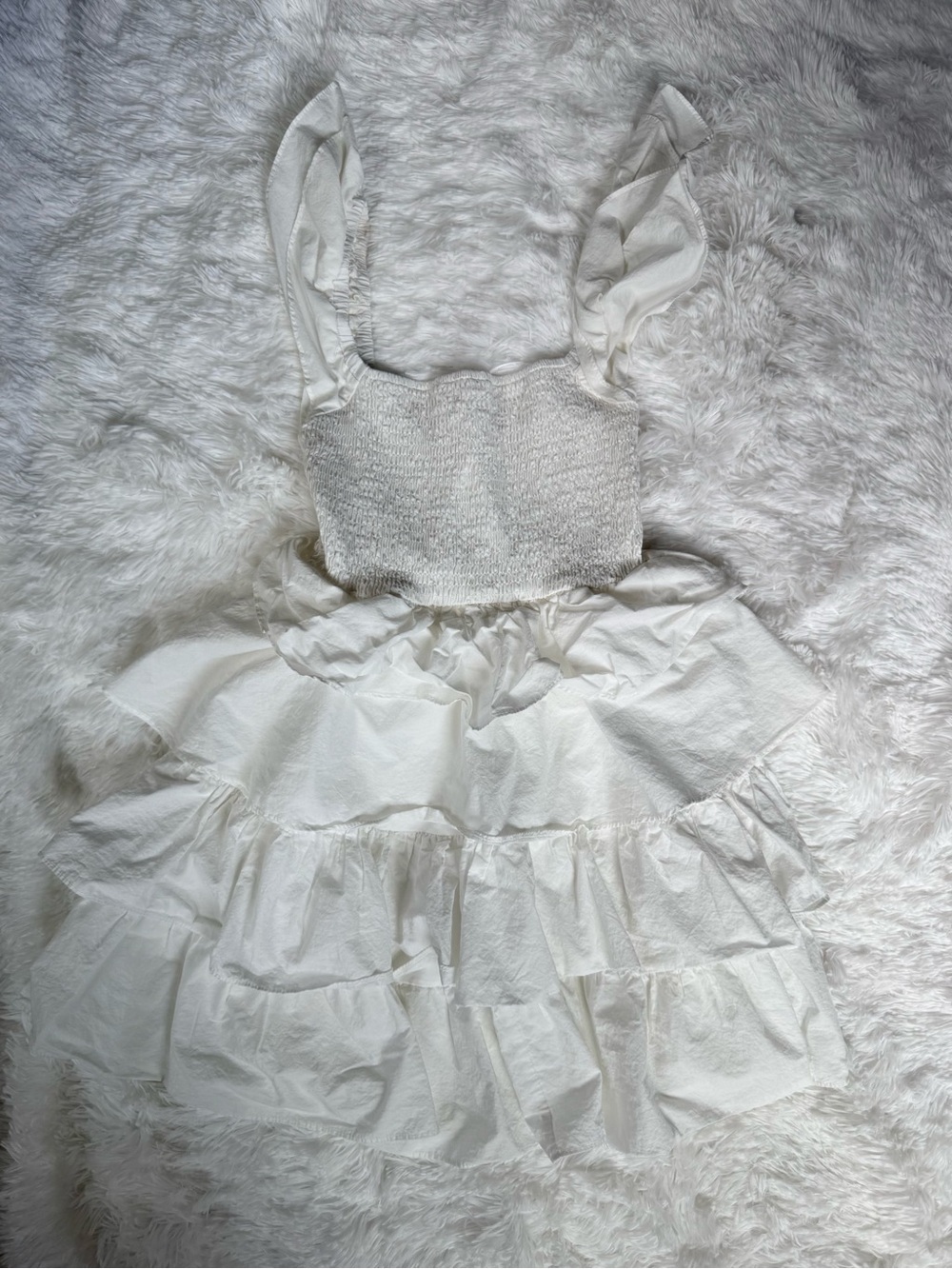 MABLE White Ruffled Smocked Bodice Girls Dress